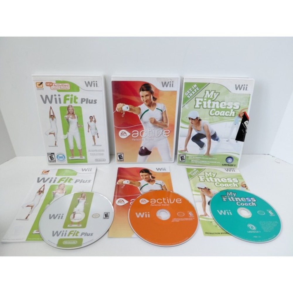 LOT of 3 Nintendo Wii Fit Plus Active Personal Trainer & Fitness Coach Games CIB